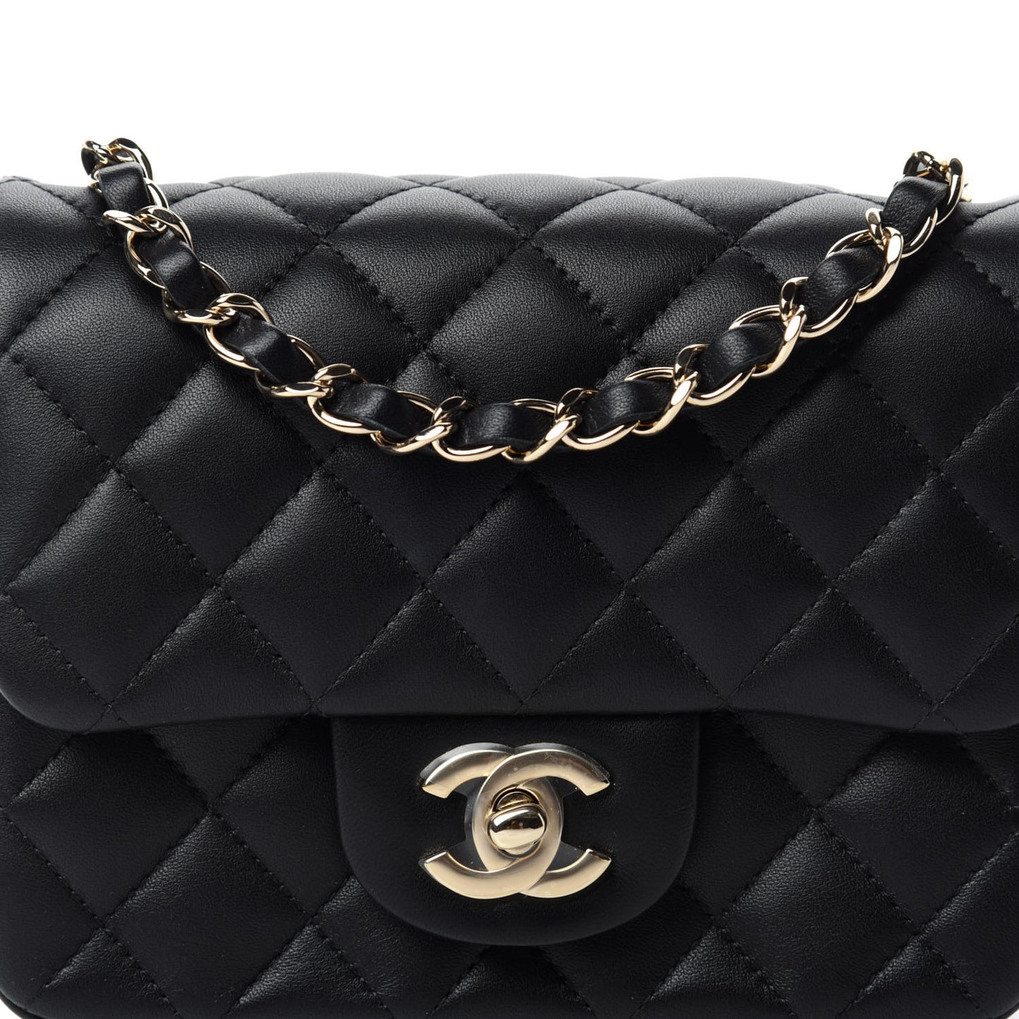 Lambskin Quilted Mini Square Flap Black