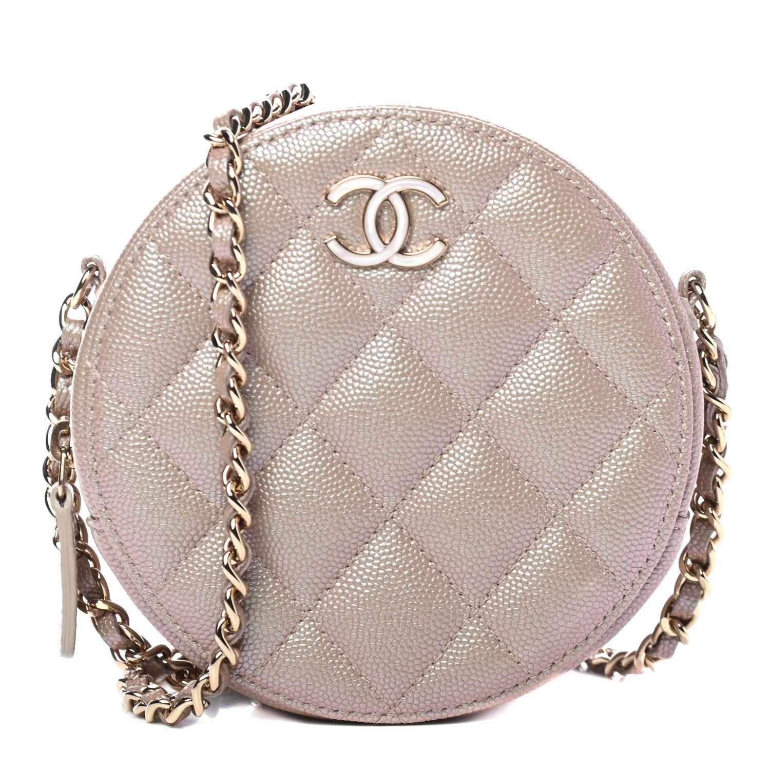 Chanel Iridescent Caviar Quilted Round Clutch With Chain Beige 1 of 4