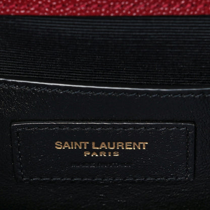 Saint Laurent Grain De Poudre Textured Mixed Matelasse Triquilt Small Monogram Satchel Red 6 of 8