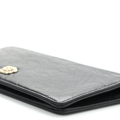 Chanel Lambskin Camellia Embossed Yen Wallet Black 11 of 11