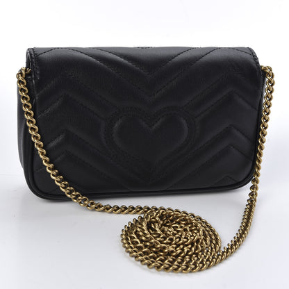 Gucci Calfskin Matelasse Super Mini GG Marmont Shoulder Bag Black 2 of 10