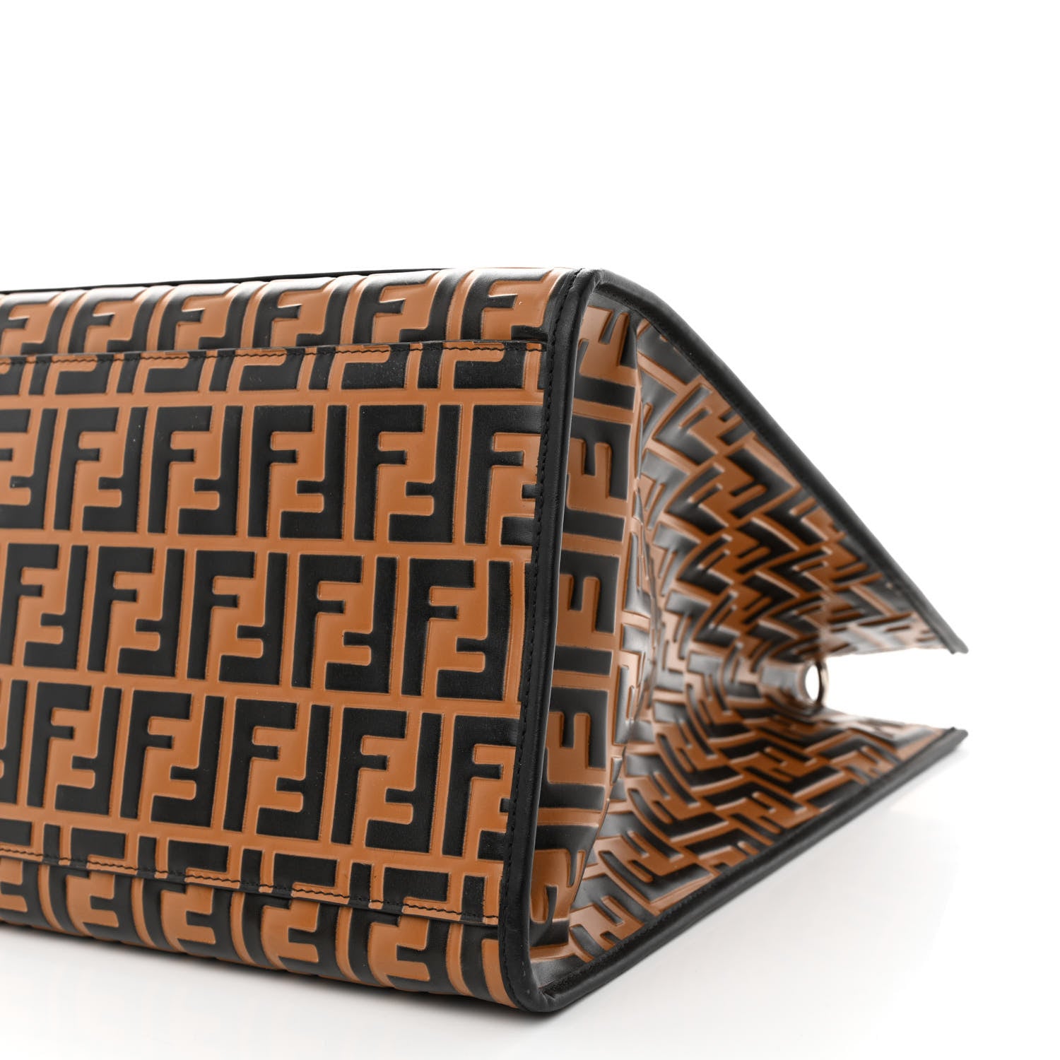 Fendi Vitello Century Wicker FF Embossed Large Runaway Shopper Tote Tobacco Black 11 of 11