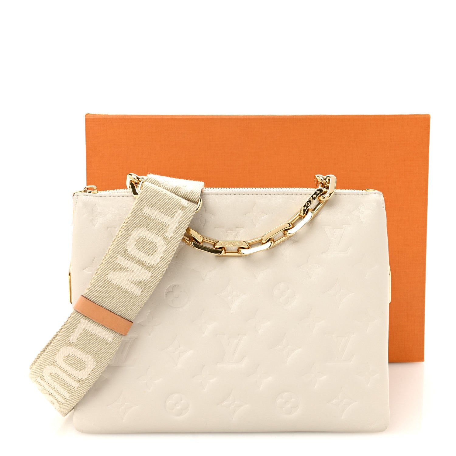 Louis Vuitton Lambskin Embossed Monogram Coussin PM Beige Cream 11 of 11
