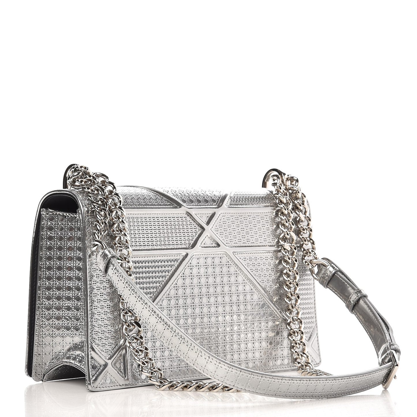 Metallic Patent Micro-Cannage Medium Diorama Flap Bag Silver