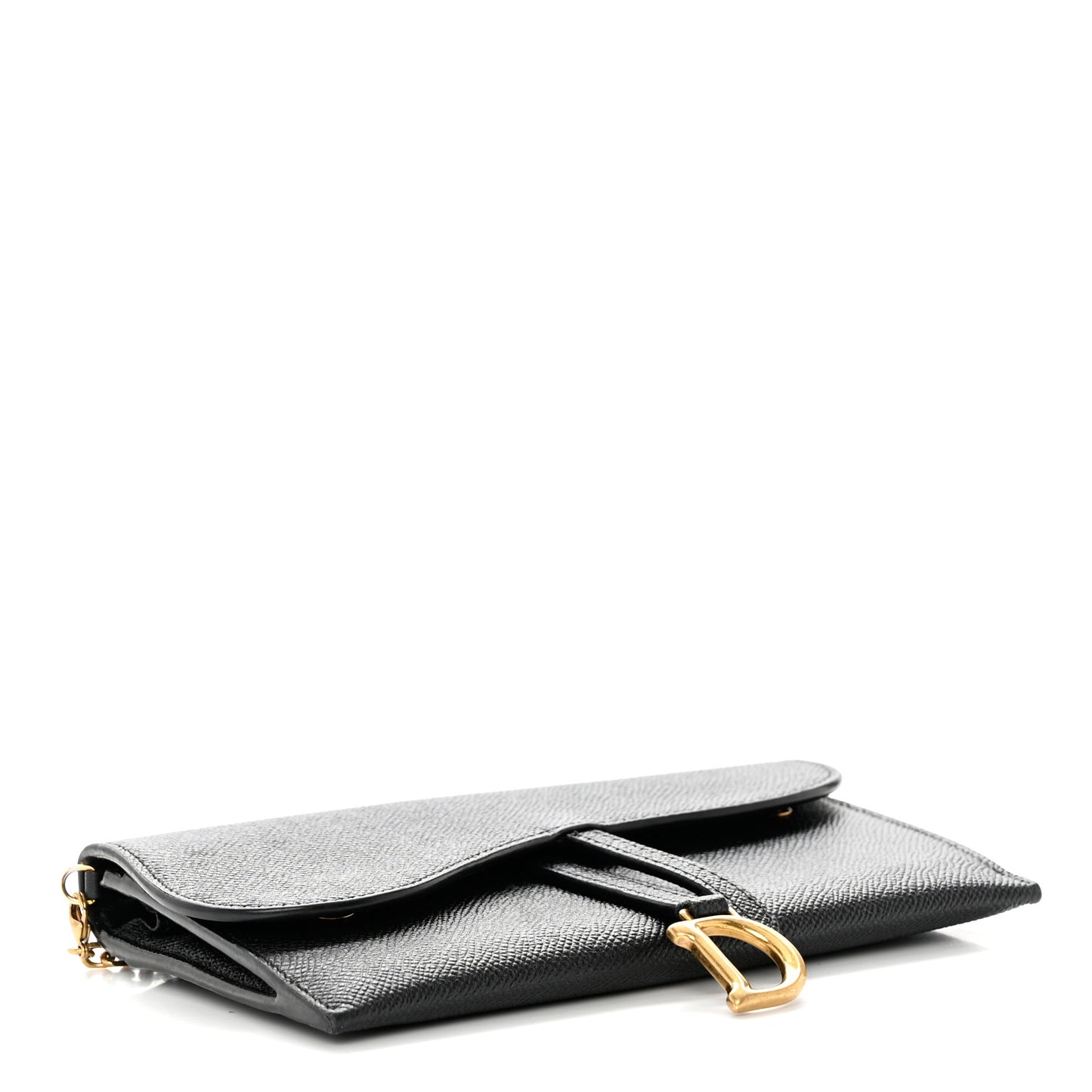 Grained Calfskin Saddle Chain Wallet Pouch Black