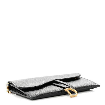 Christian Dior Grained Calfskin Saddle Chain Wallet Pouch Black 5 of 12