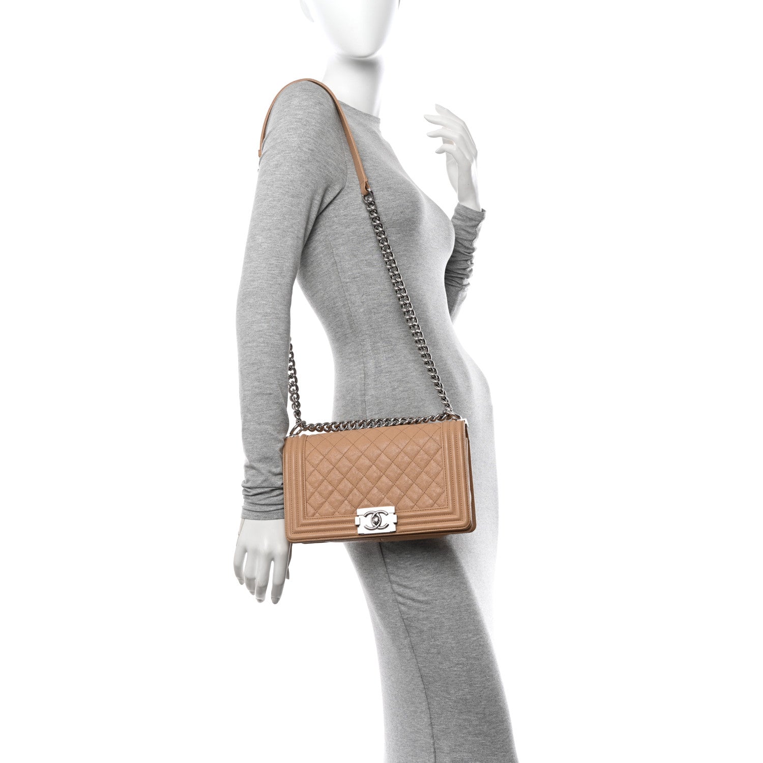 Chanel Caviar Quilted Medium Boy Flap Beige 2 of 14