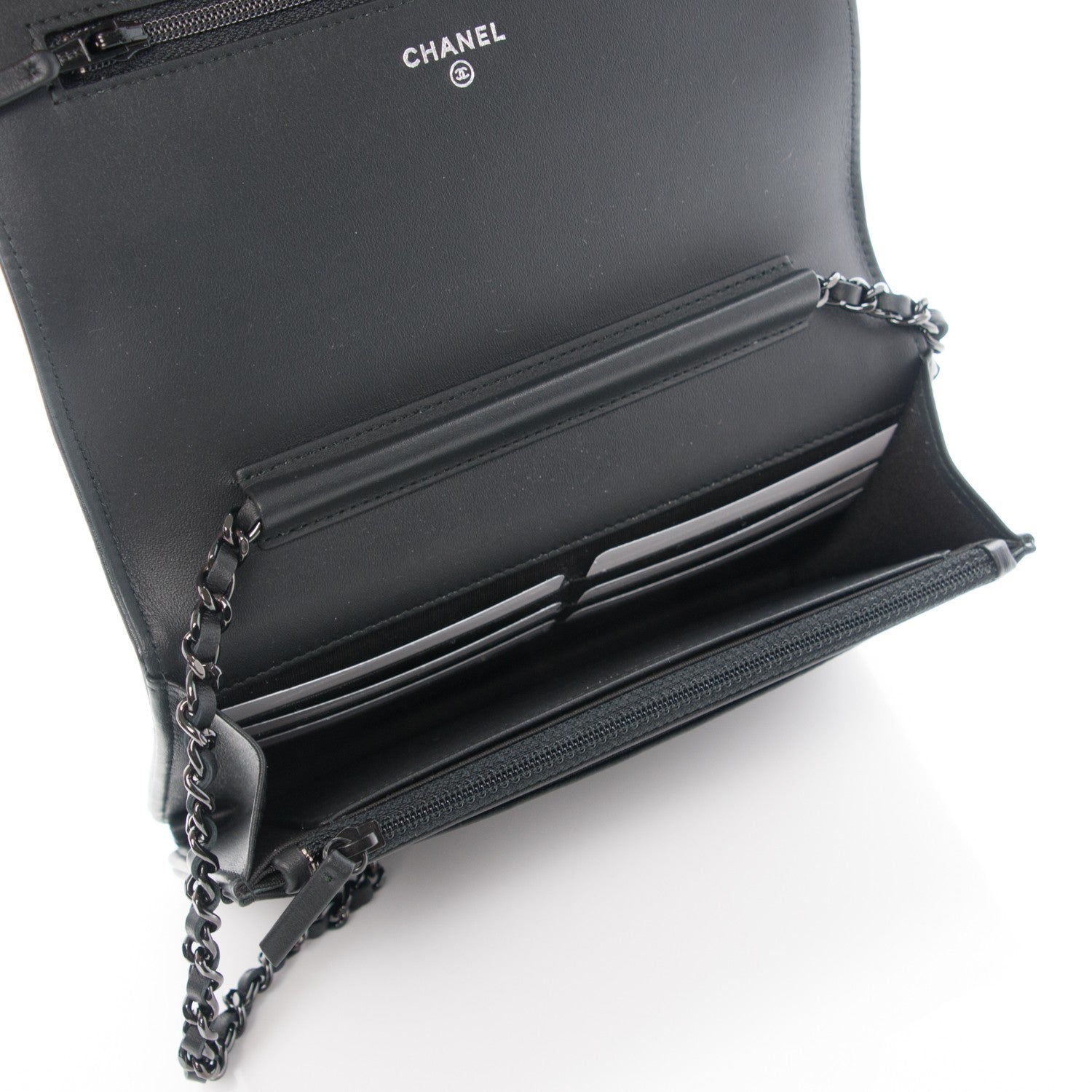 Chanel Calfskin Painted Chevron Embossed Boy Wallet On Chain WOC Black 5 of 9