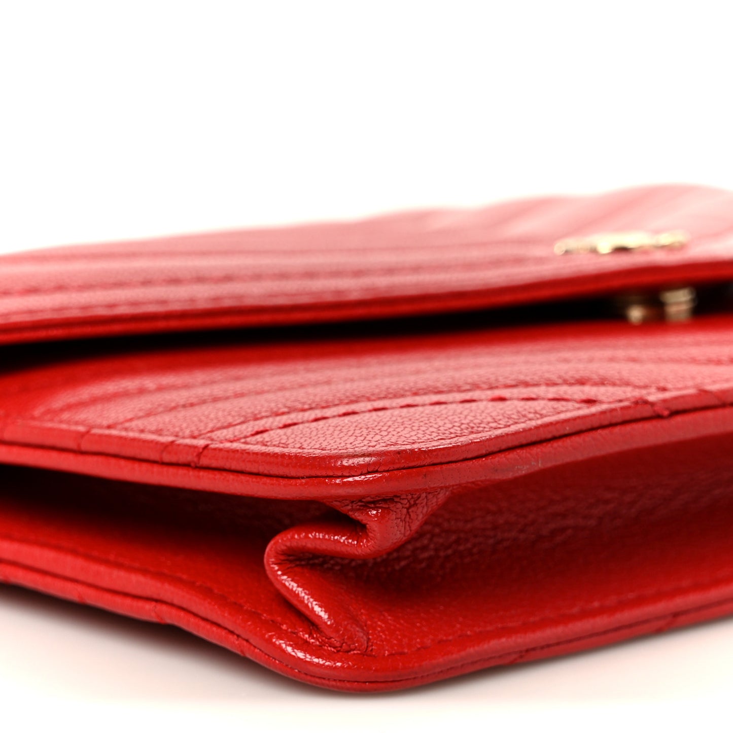 Goatskin Chevron Quilted Statement Wallet On Chain WOC Red