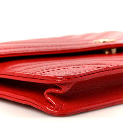 Chanel Goatskin Chevron Quilted Statement Wallet On Chain WOC Red 10 of 12