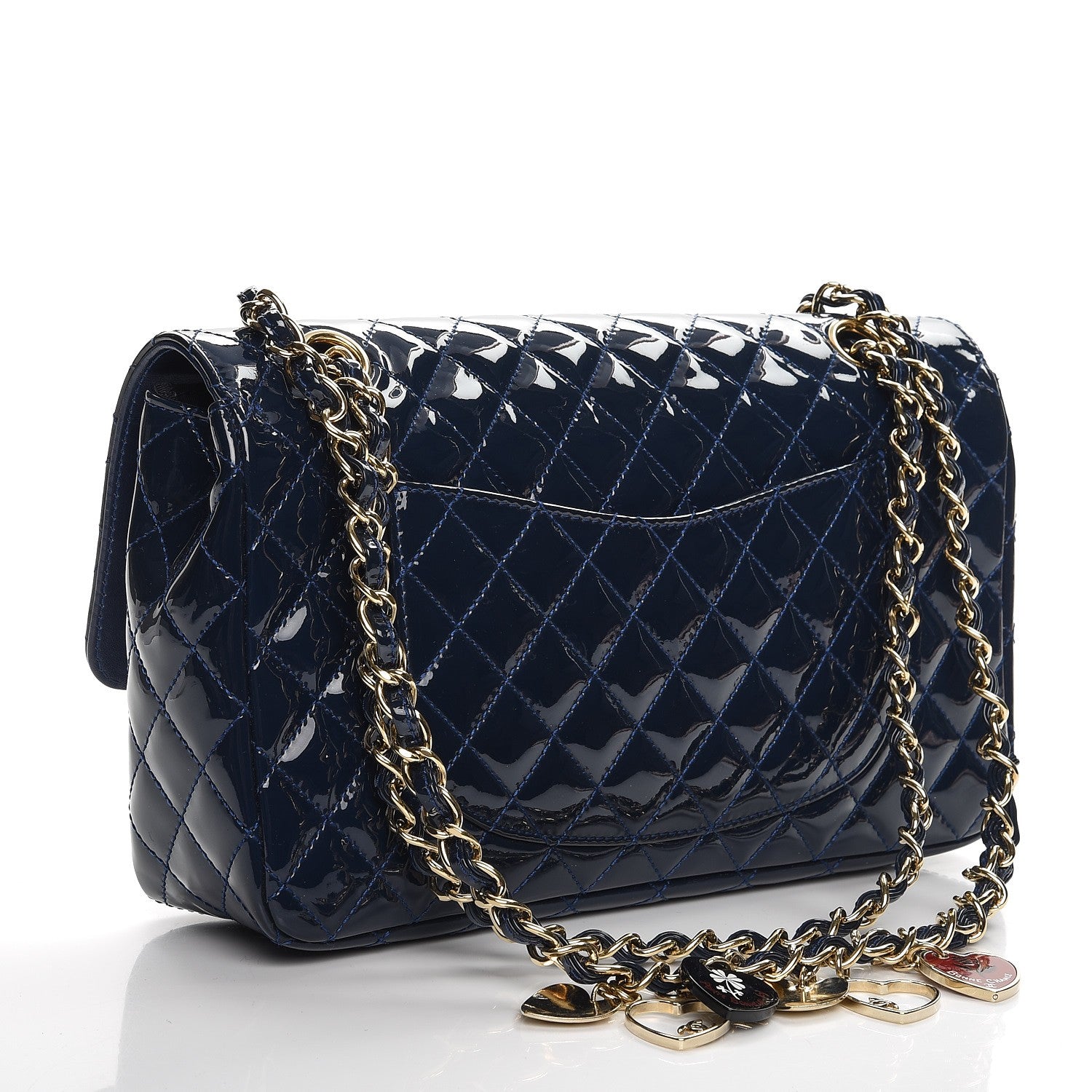 Chanel Patent Calfskin Quilted Valentine Charms Medium Single Flap Navy 3 of 8