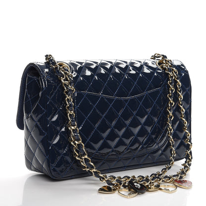 Chanel Patent Calfskin Quilted Valentine Charms Medium Single Flap Navy 3 of 8