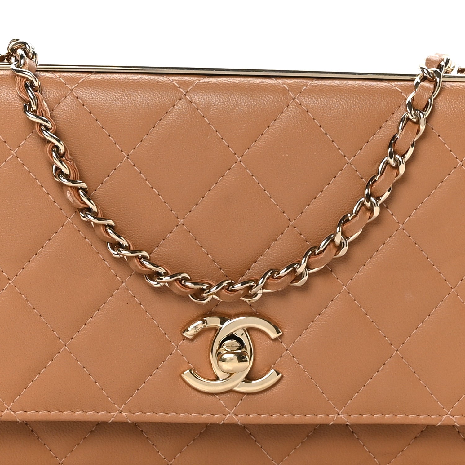 Chanel Lambskin Quilted Trendy CC Wallet On Chain WOC Camel 9 of 11