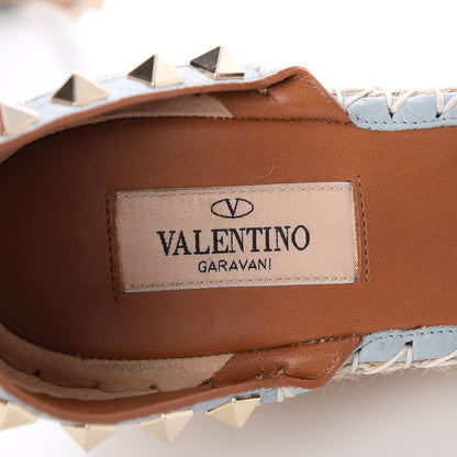 Valentino Garavani Grained Calfskin Rockstud Ankle Wrap Espadrille 15/85mm Wedges 40 Sky Sorbet 8 of 9