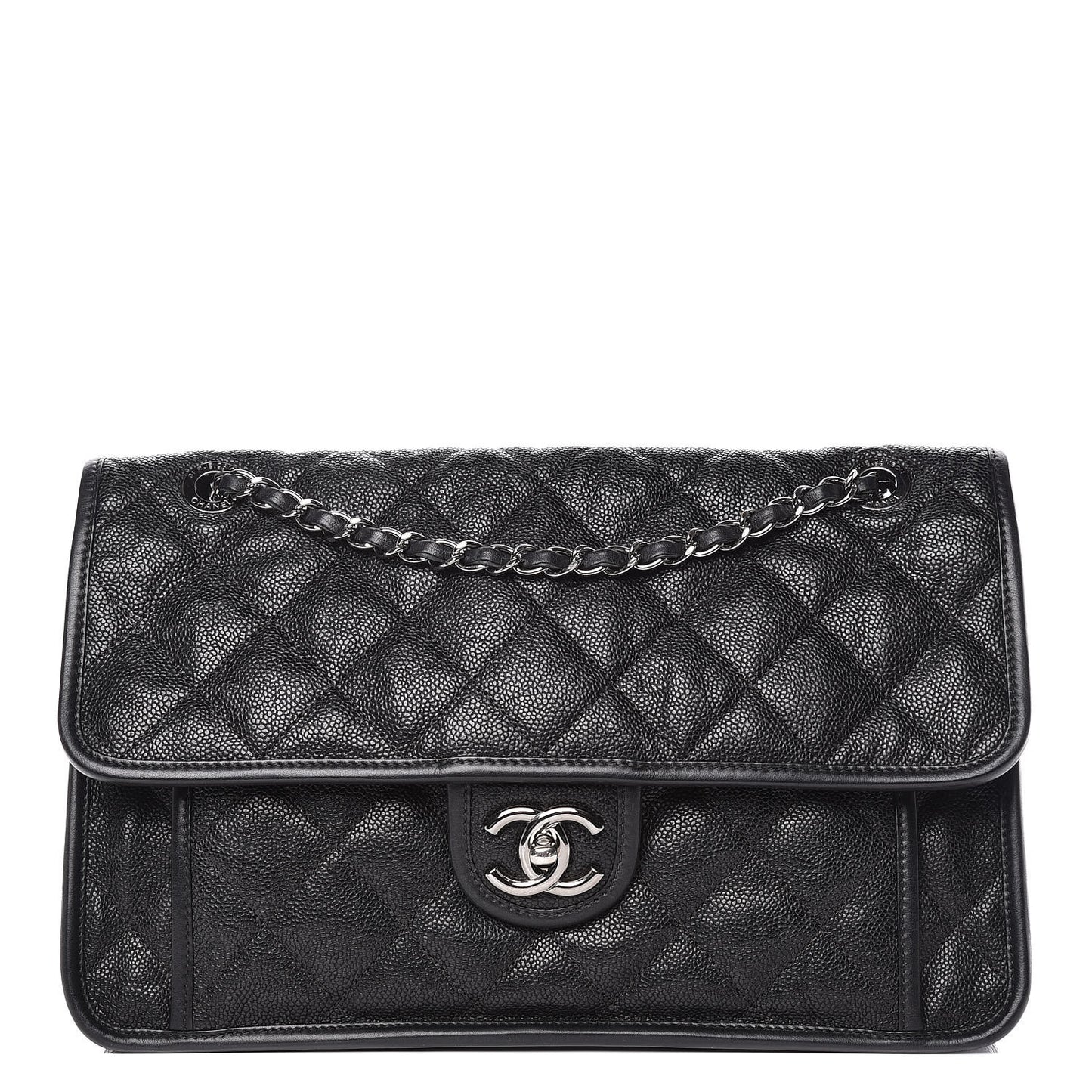 Caviar Quilted Large French Riviera Flap Black