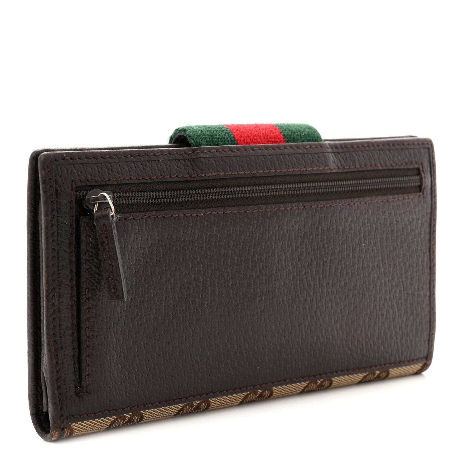 Gucci Monogram Calfskin Ladies Web Continental Wallet Beige Ebony Cocoa 6 of 18