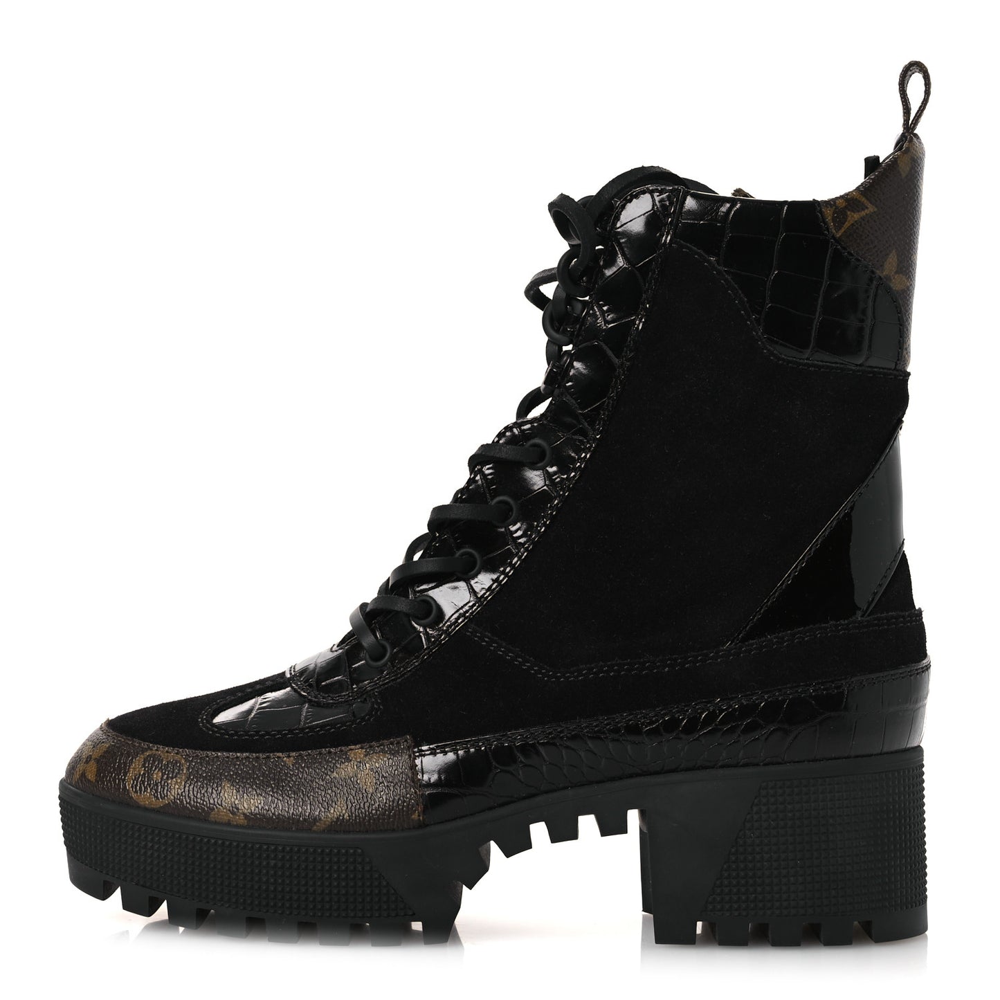 Suede Calfskin Monogram Laureate Platform Desert Boots 40 Black