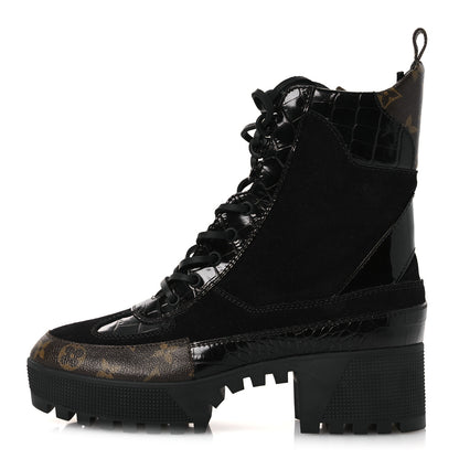 Louis Vuitton Suede Calfskin Monogram Laureate Platform Desert Boots 40 Black 1 of 11