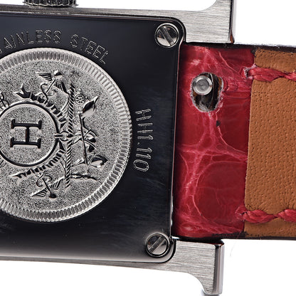 Hermes Stainless Steel Alligator Diamond Mother of Pearl 17.2mm Heure H Hour Quartz Watch Braise 7 of 11