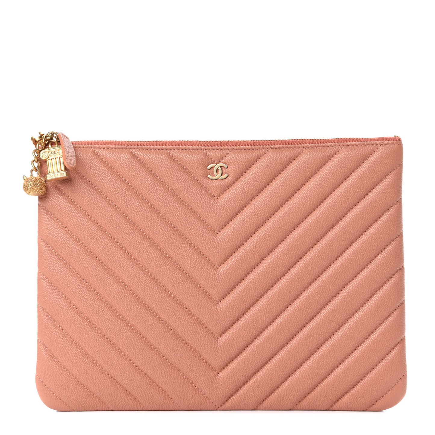 Caviar Chevron Quilted Ancient Greek Charms Medium Cosmetic Case Dark Beige