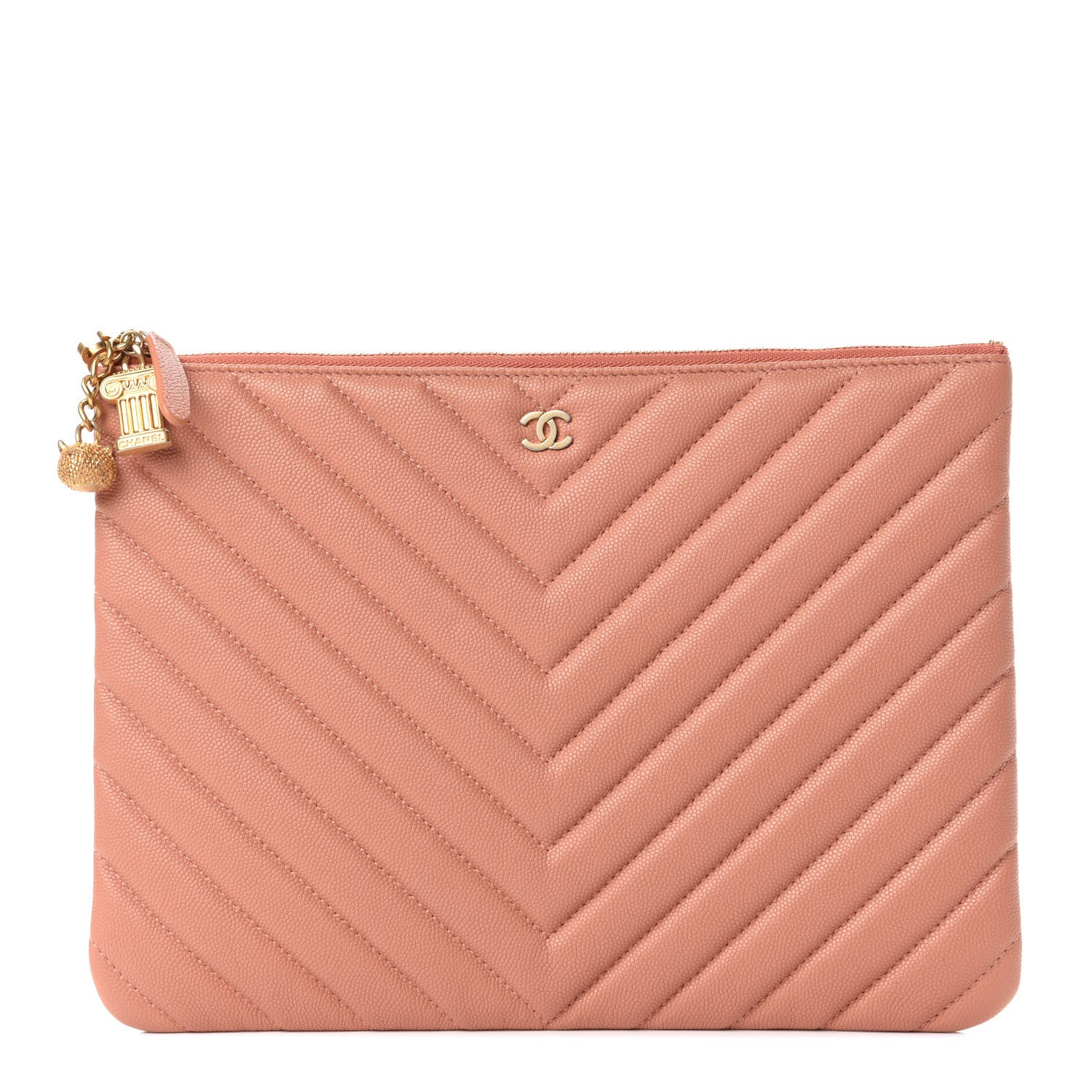 Chanel Caviar Chevron Quilted Ancient Greek Charms Medium Cosmetic Case Dark Beige 1 of 8