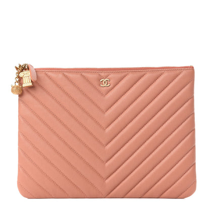Chanel Caviar Chevron Quilted Ancient Greek Charms Medium Cosmetic Case Dark Beige 1 of 8
