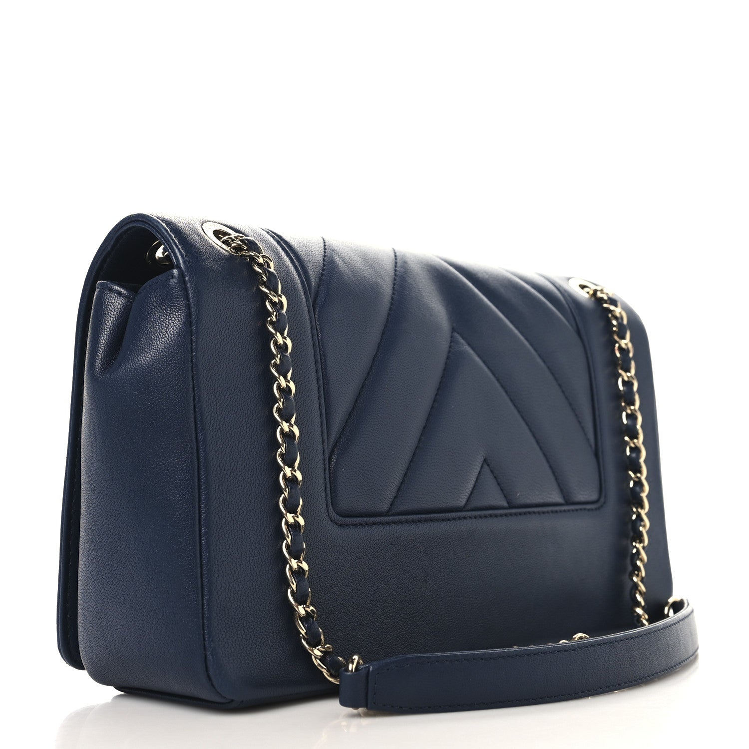 Chanel Sheepskin Chevron Quilted Medium Vintage Mademoiselle Flap Navy 3 of 11