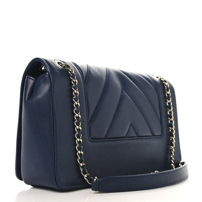 Chanel Sheepskin Chevron Quilted Medium Vintage Mademoiselle Flap Navy 3 of 11