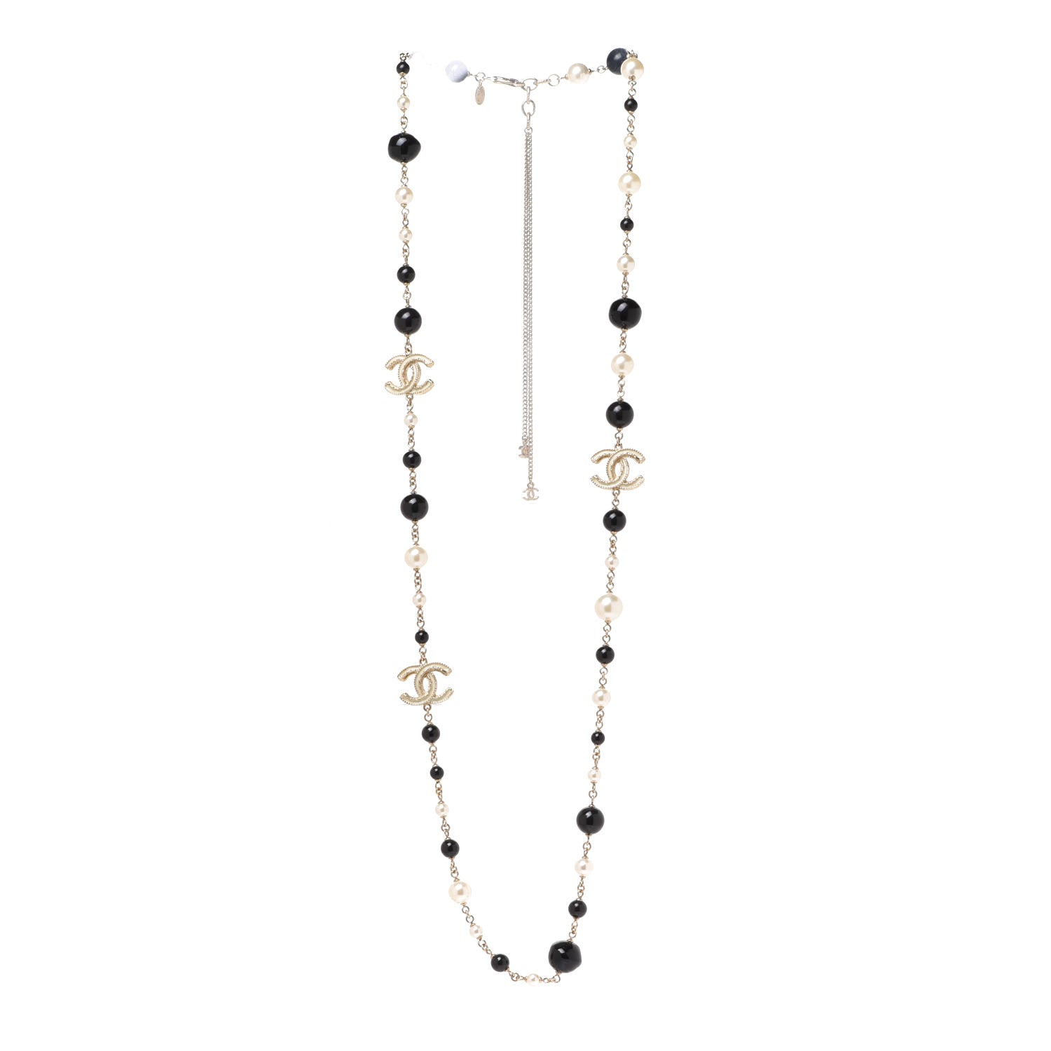 Chanel Pearl Beaded Star CC Long Necklace Silver 3 of 5