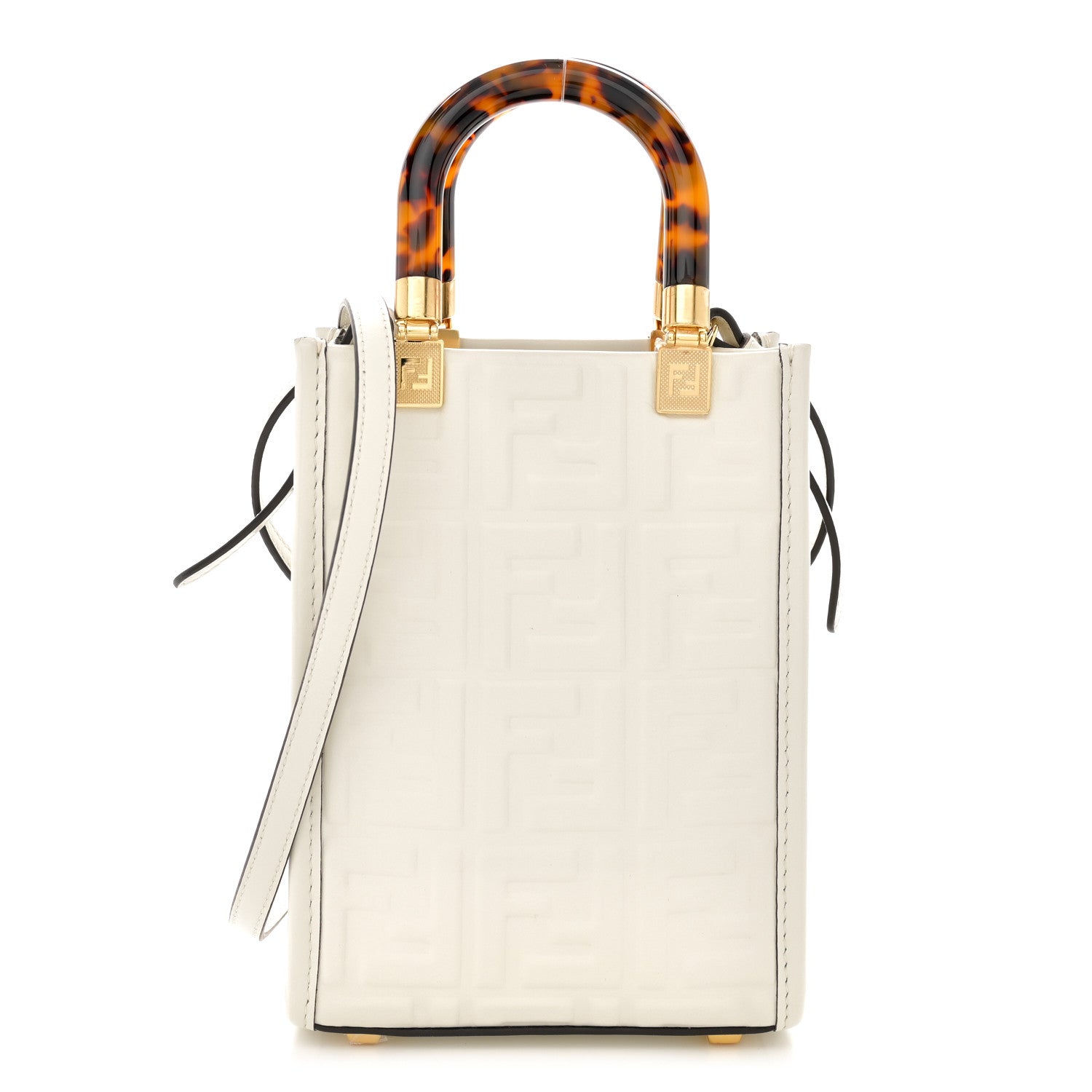 Fendi Vitello Plexiglass FF Embossed Mini Fendi Sunshine Shopper Tote White 1 of 10