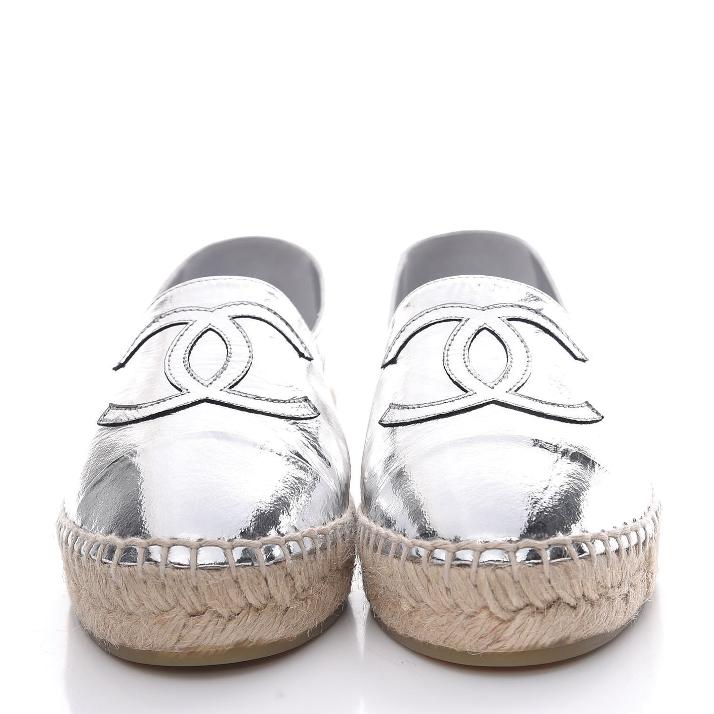 Laminated Goatskin CC Espadrilles 35 Silver