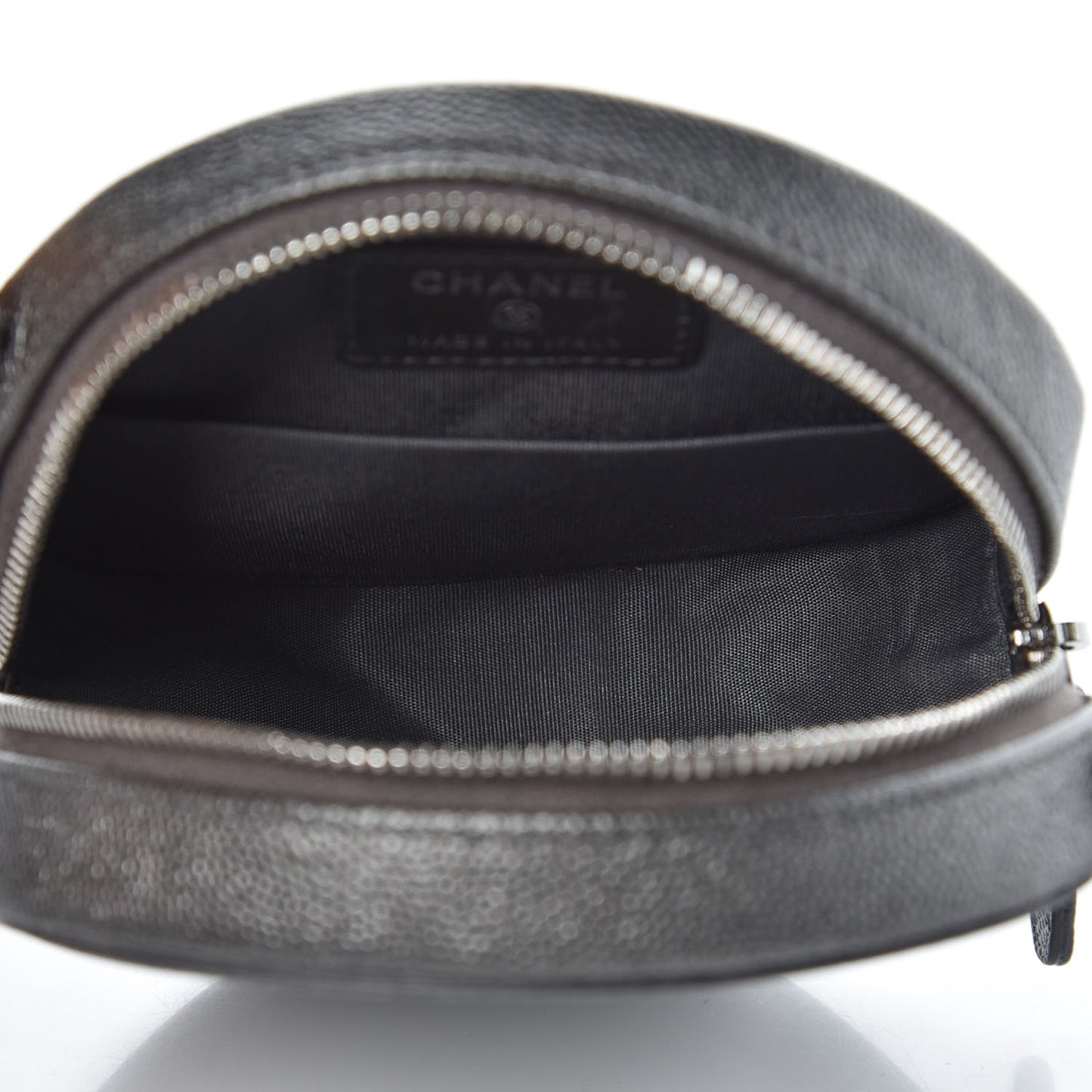 Metallic Caviar Quilted Round Filigree Crossbody Dark Silver