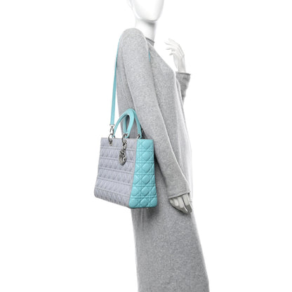 Christian Dior Lambskin Cannage Large Lady Dior Grey Turquoise 2 of 13