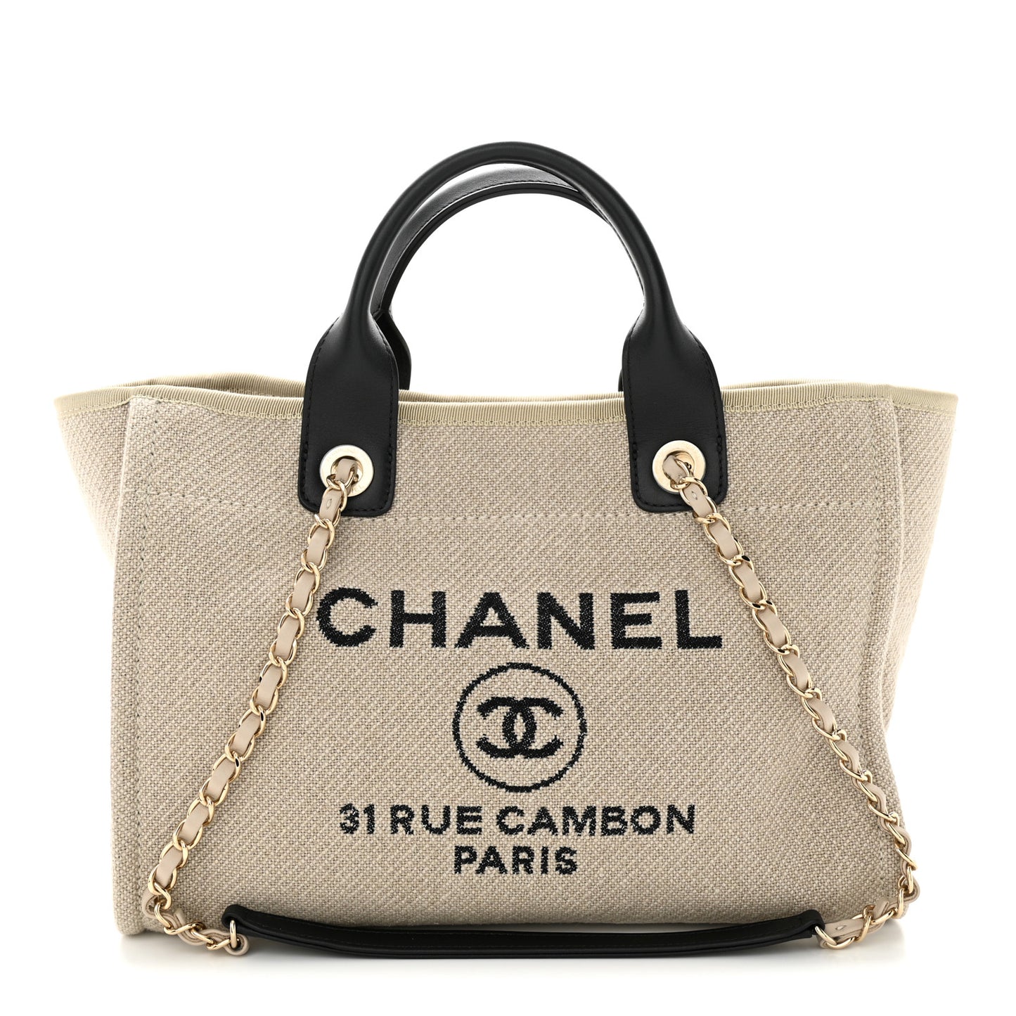 Mixed Fibers Small Deauville Tote Beige Black
