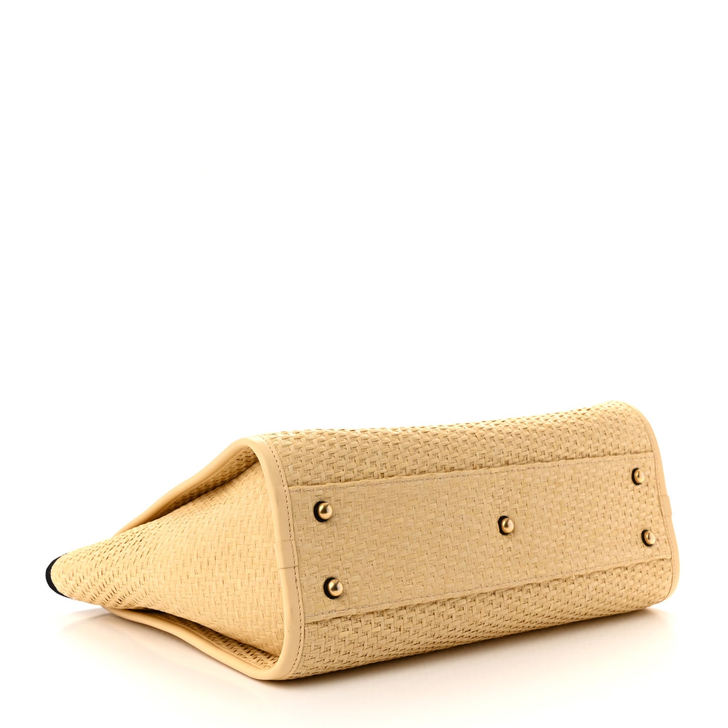 Straw Raffia Calfskin Chain Small Deauville Tote Beige Black