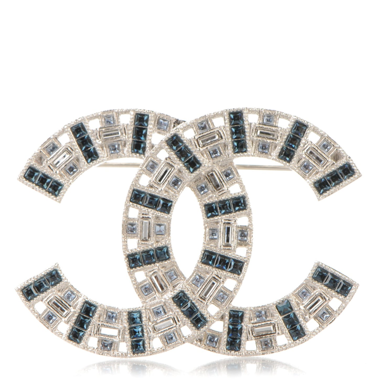 Baguette Crystal CC Brooch Silver Blue