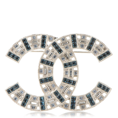 Chanel Baguette Crystal CC Brooch Silver Blue 1 of 4