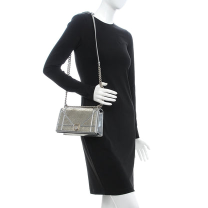 Christian Dior Metallic Calfskin Beaded Small Diorama Flap Bag Silver 2 of 12