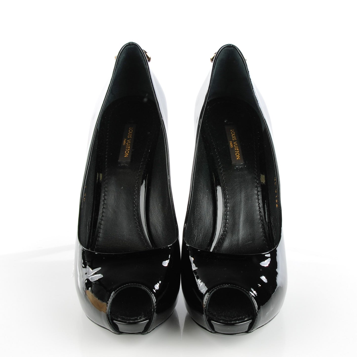 Patent Calfskin Oh Really Peep Toe Pumps 40 Black