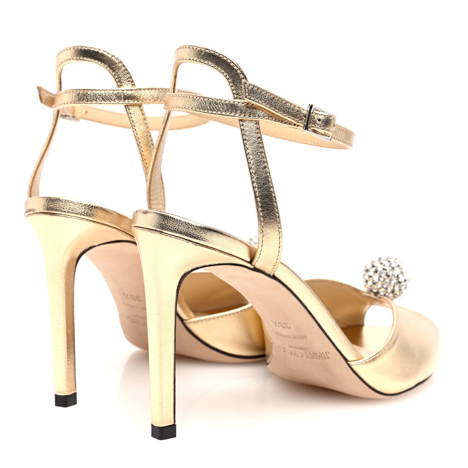 Jimmy Choo Metallic Nappa Crystal Sacora 85 Sandals 38.5 Gold 4 of 8