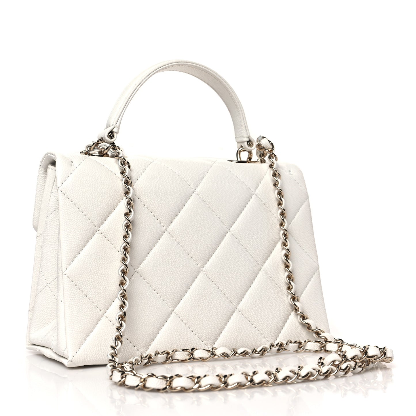Caviar Quilted Mini Retro Twist Top Handle Flap White