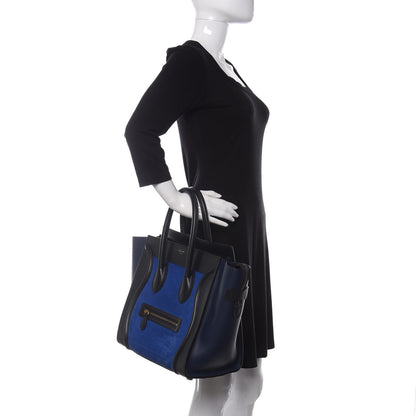 Celine Nubuck Smooth Calfskin Mini Tri-Color Luggage Bright Blue 2 of 9