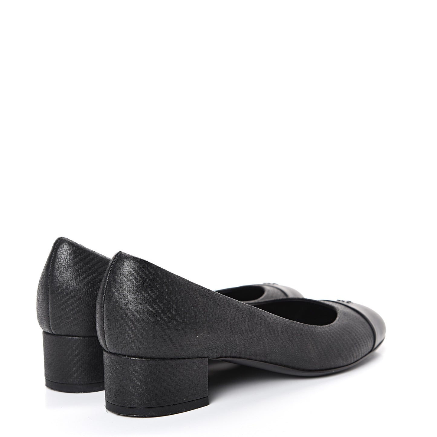 Embossed Lambskin CC Cap Toe Pump 36 Black