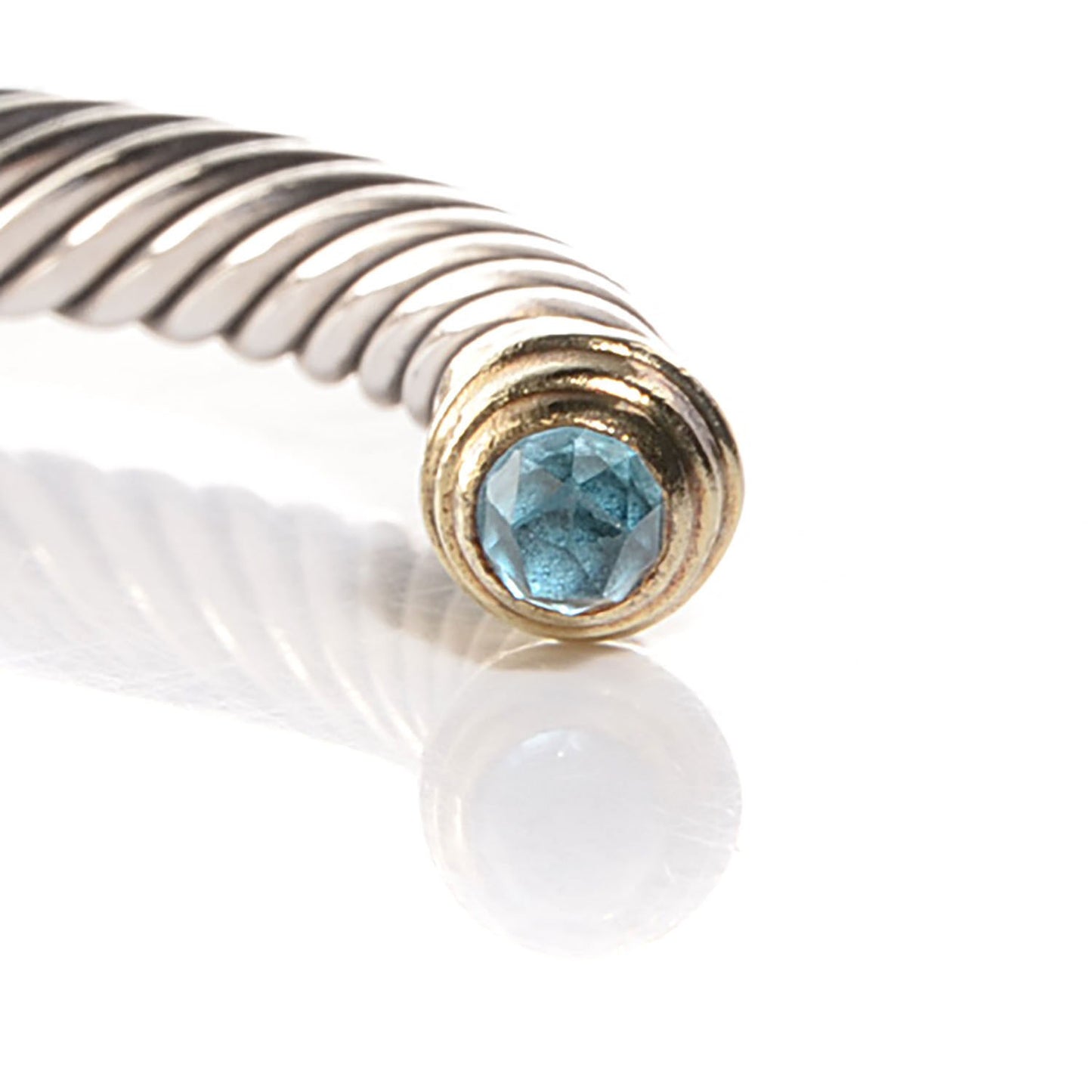 Sterling Silver 14K Yellow Gold Blue Topaz 5mm Cable Classics Petite Color Bracelet