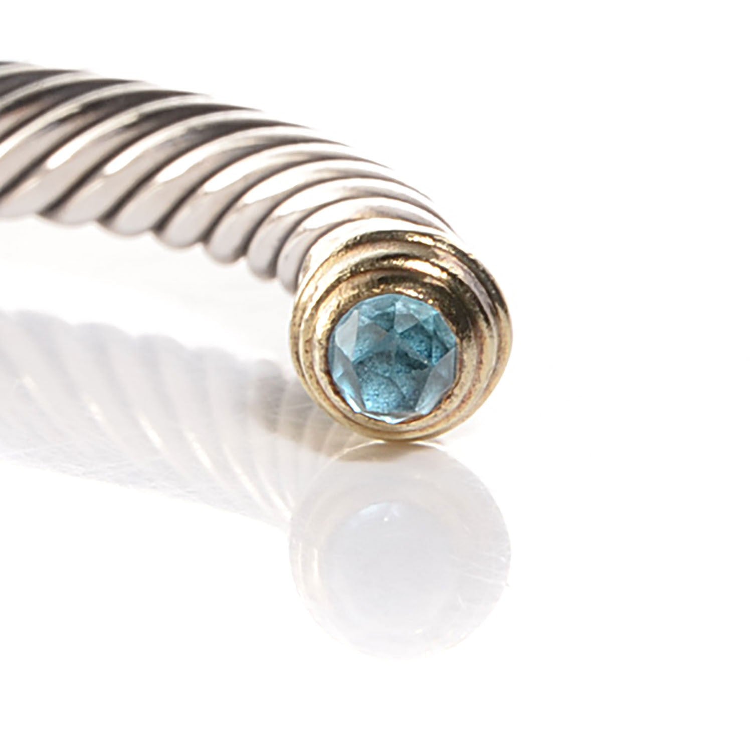 David Yurman Sterling Silver 14K Yellow Gold Blue Topaz 5mm Cable Classics Petite Color Bracelet 7 of 7