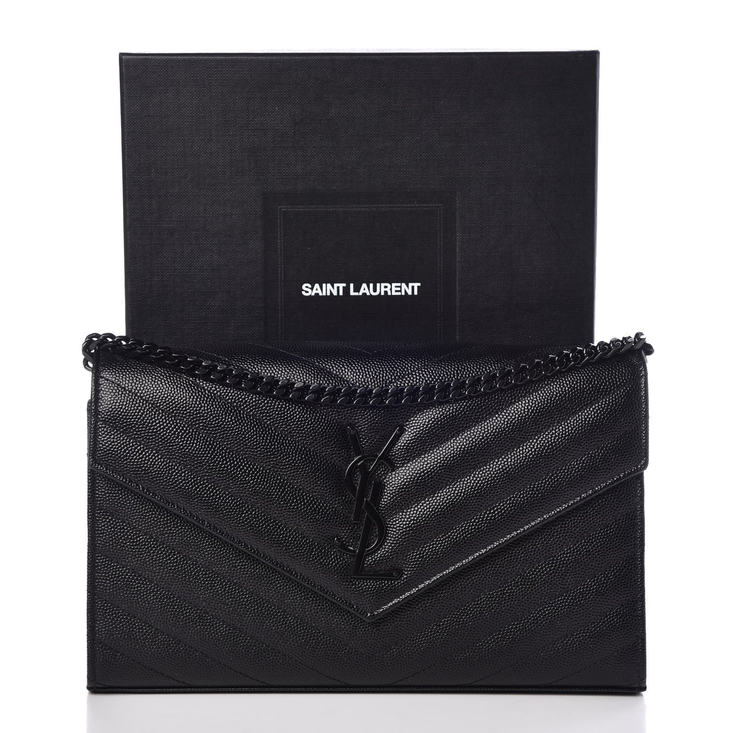 Grain De Poudre Matelasse Chevron Monogram Chain Wallet Black