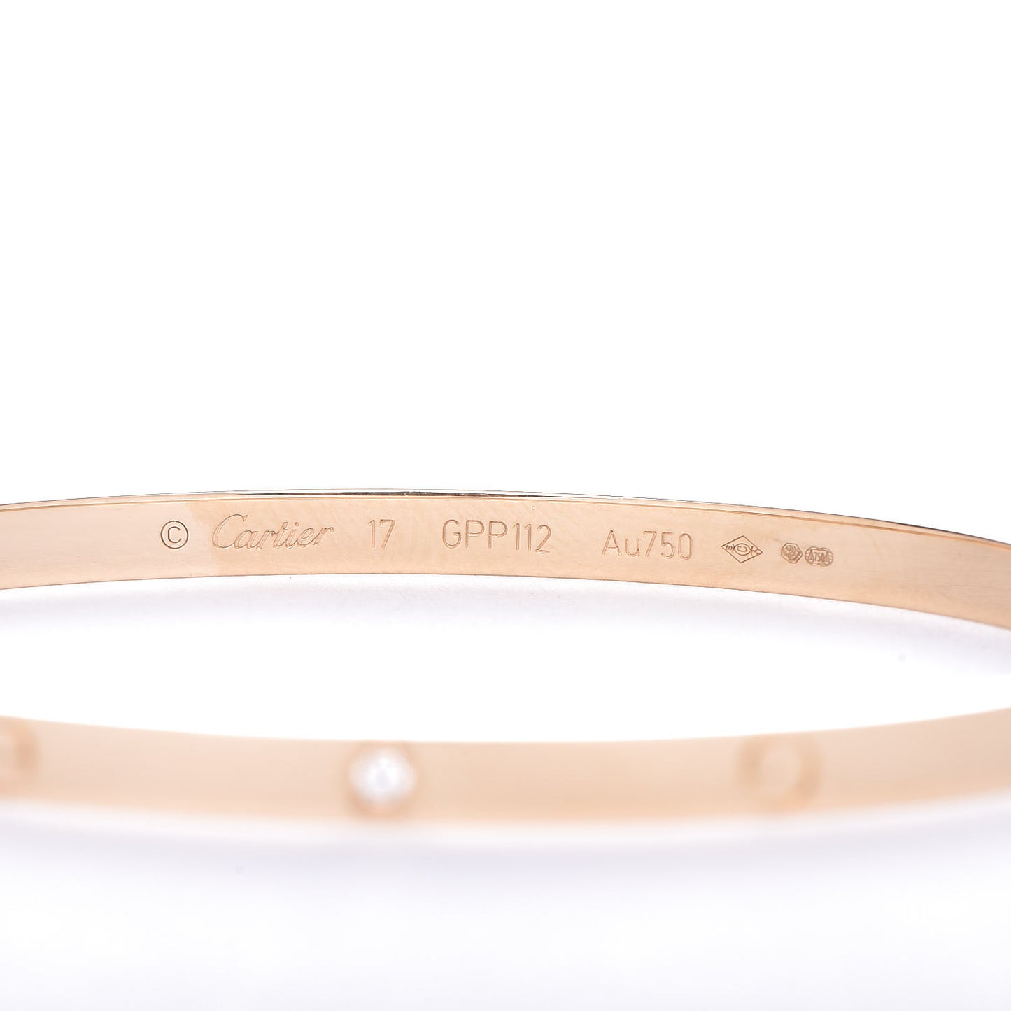 18K Yellow Gold 6 Diamond Small LOVE Bracelet 17