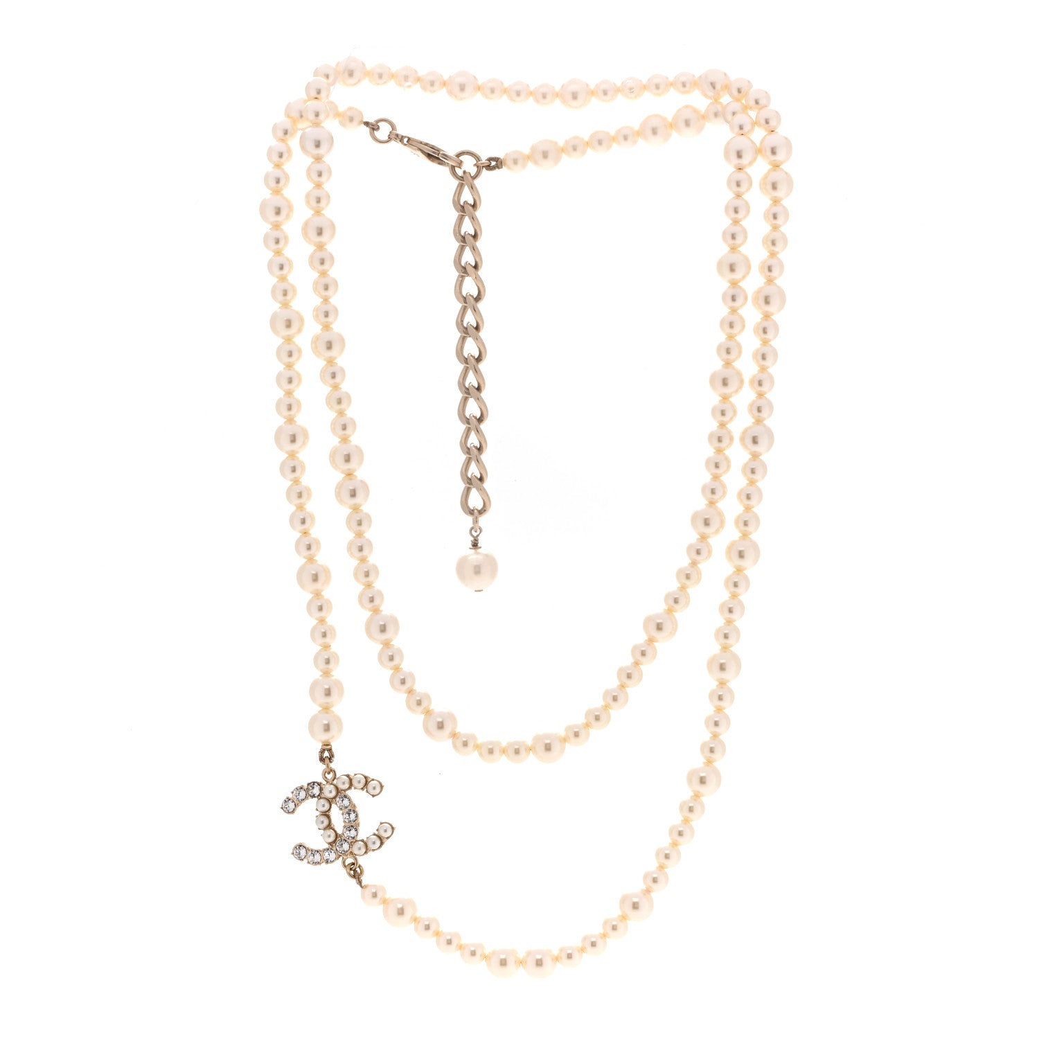 Chanel Pearl Baguette Crystal CC Long Necklace Gold 3 of 6