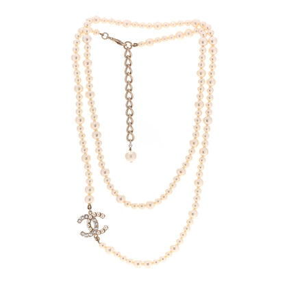 Chanel Pearl Baguette Crystal CC Long Necklace Gold 3 of 6