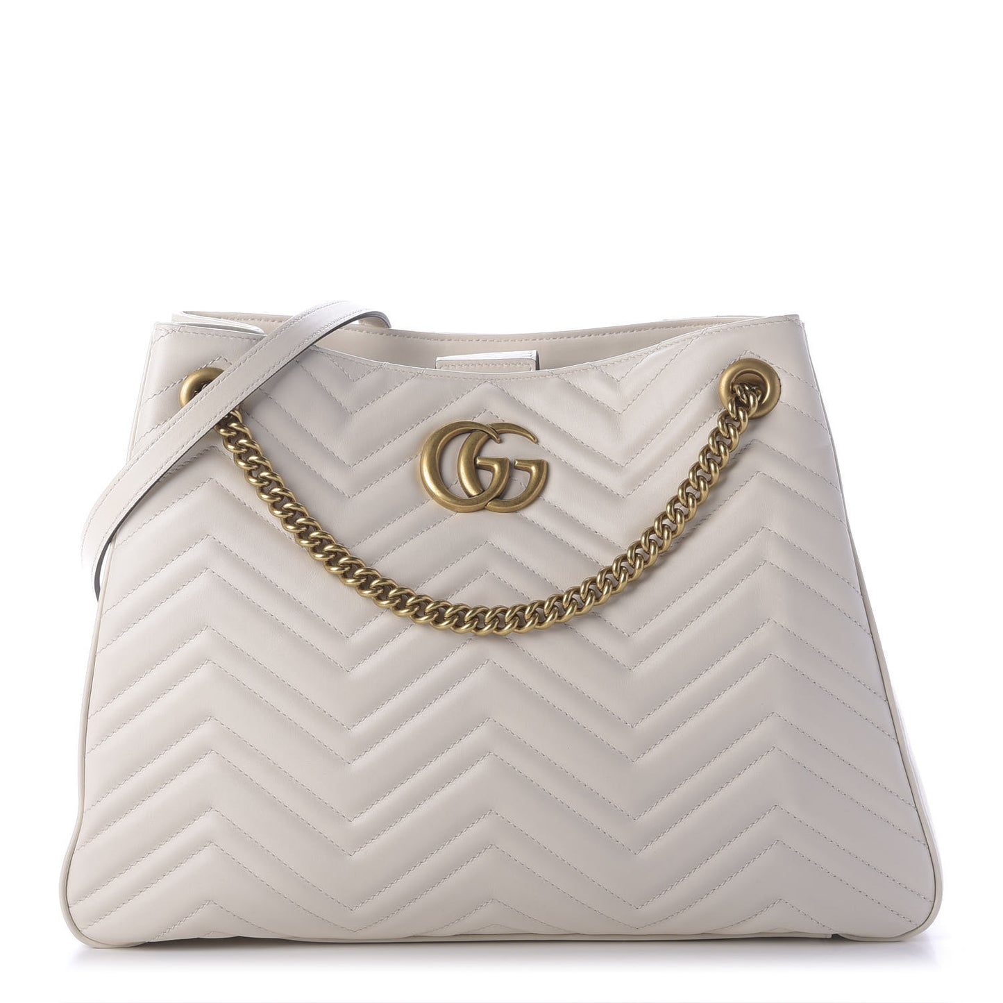 Calfskin Matelasse Medium GG Marmont Shoulder Tote Bag White